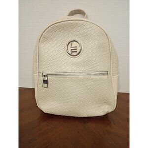 London Fog Backpack Womens Medium Stone Bowery Woven Faux Leather Logo NWT $108